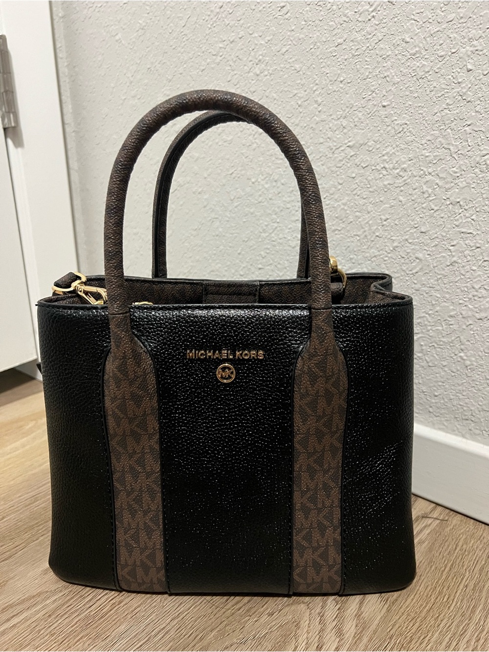 Michael Kors Black Tote with Brown MK Trim